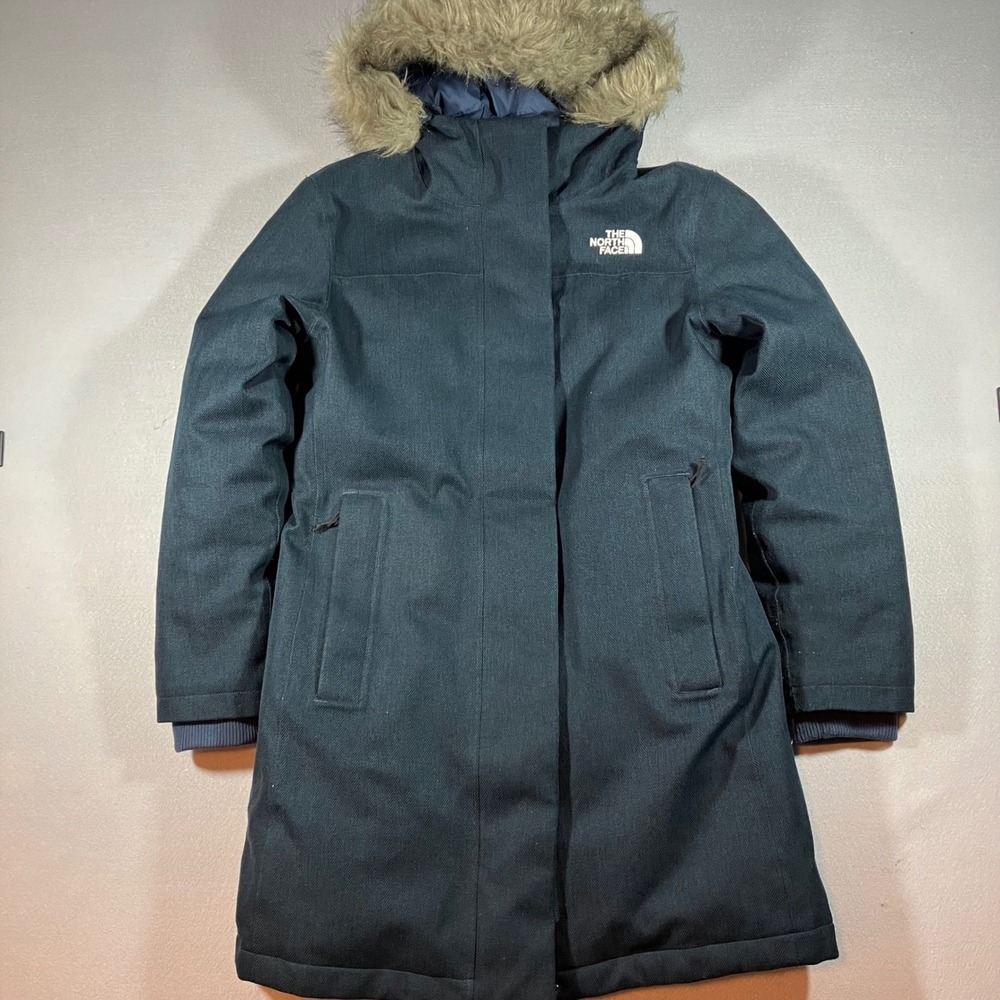 The North Face Arctic Parka Women M Black Herringbone 600 Down Waterproof Jacket